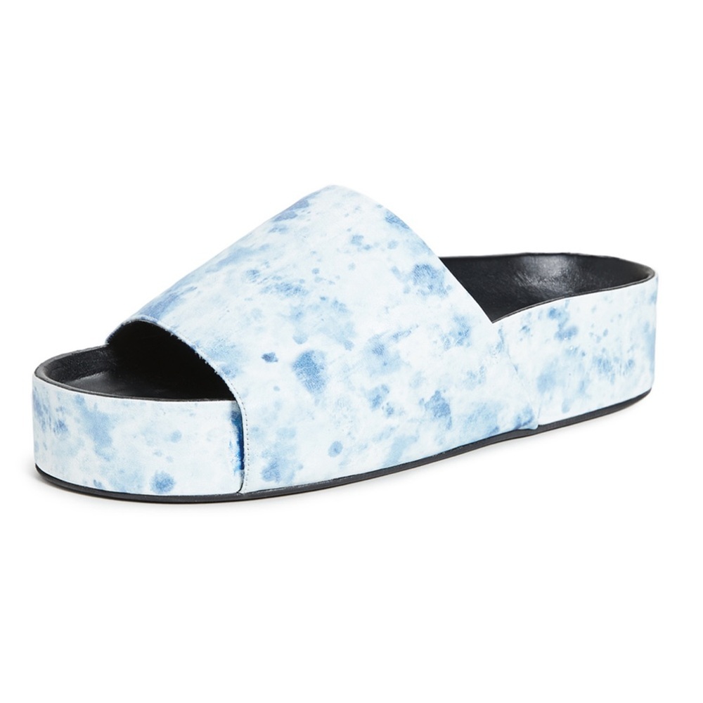 Simone Miller Blue white Tie Dye Cloudy Platform Sandal Bubble Slides Size 38/8